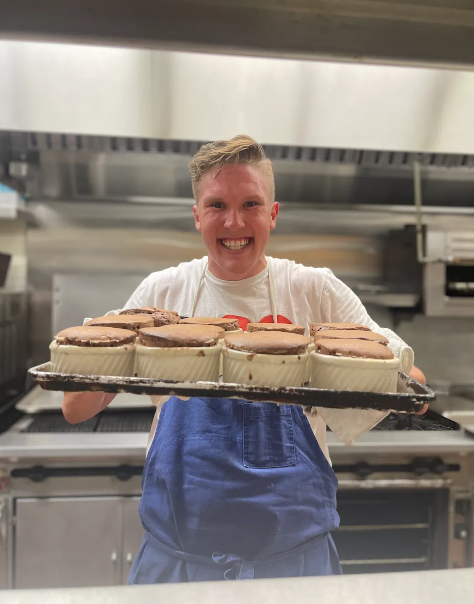 Jeremy Jarman with a tray of soufflés